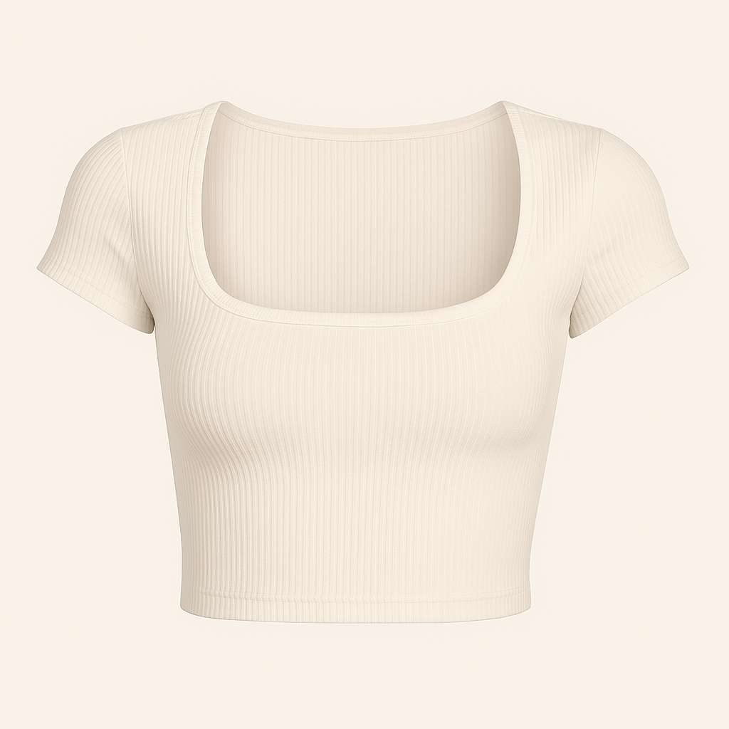 Short Sleeve Ribbed Crop Top – Square Neck