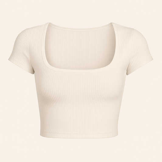 Short Sleeve Ribbed Crop Top – Square Neck